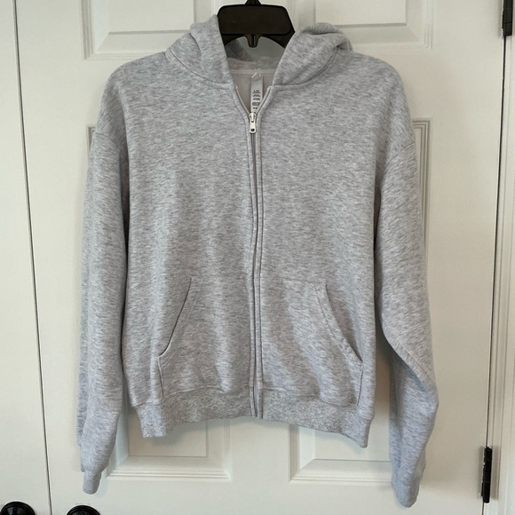 SKIMS Cotton Fleece Classic Zip Up Hoodie | Light Heather Grey | Size M - Picture 5 of 7